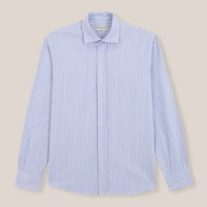 Camisa de Algodón - Oxford Azul Raya Fina Blanca