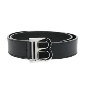 BALMAIN – Cinturón Negro con Hebilla Plateada