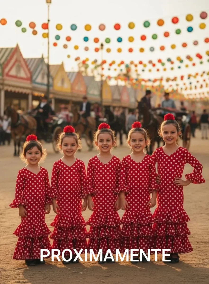 VESTIDO DE FLAMENCA NIÑA ROJO CON LUNAR BLANCO - Imagen 2
